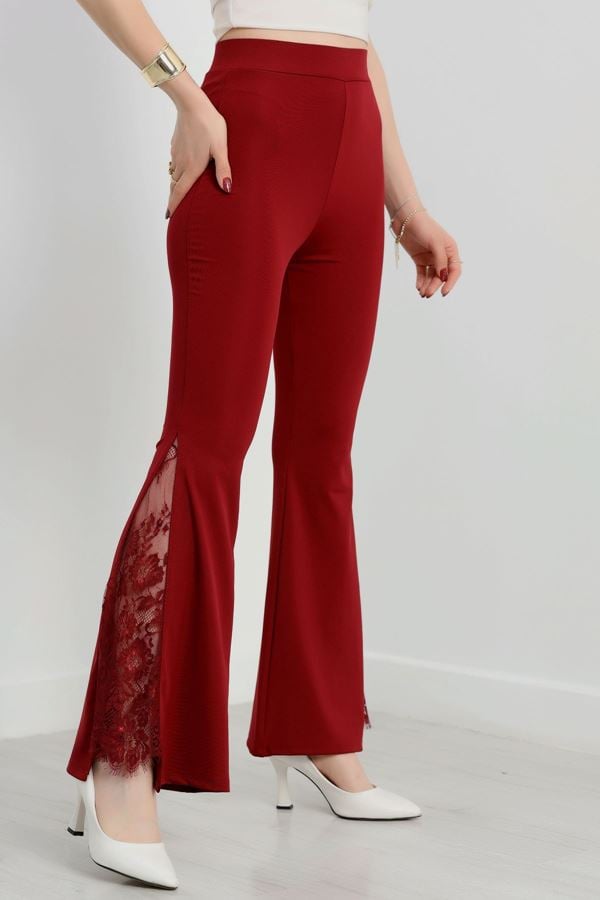 Tüllü İspanyol Paça Tayt Bordo - 50886.1905.