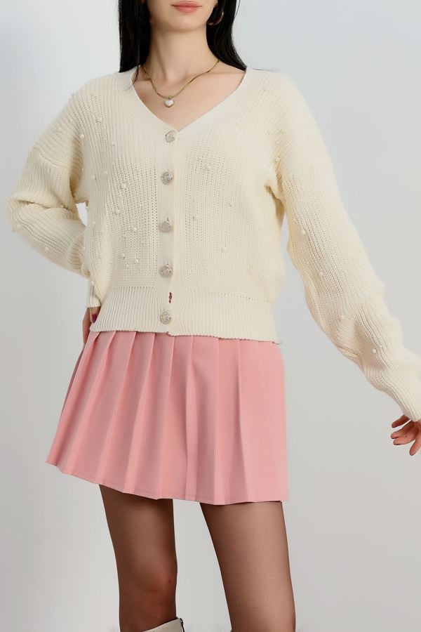 Taşlı Hırka Ekru - 4070.2043.