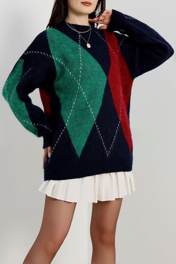 Baklava Desenli Triko Bordoyeşil - 4078.2043.