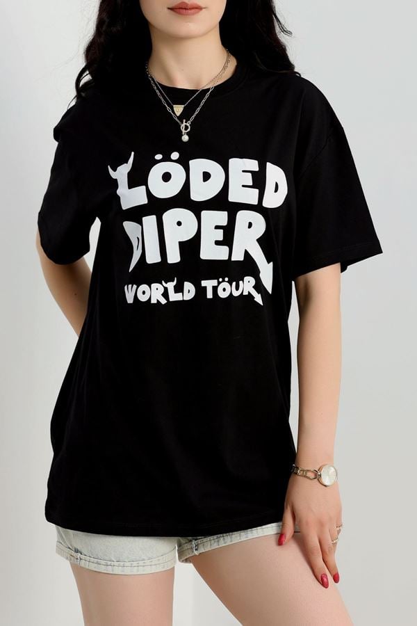 Baskılı Oversize Tişört Siyahbeyaz1 - 70652.1872.