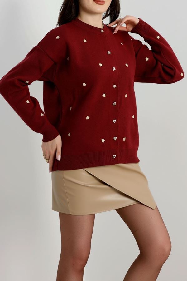 Kalp Detaylı Hırka Bordolatte - 3219.1577.