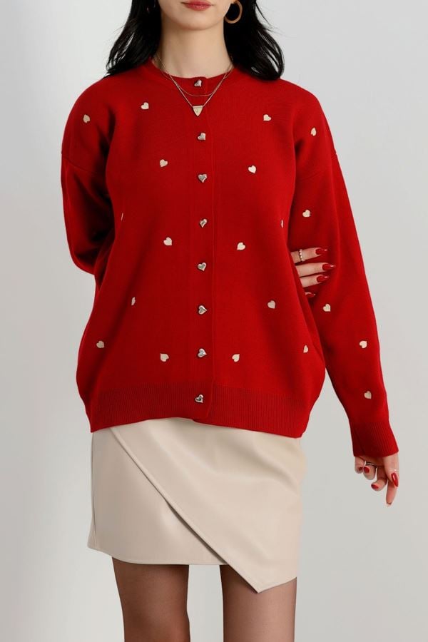 Kalp Detaylı Hırka Kırmızılatte - 3219.1577.