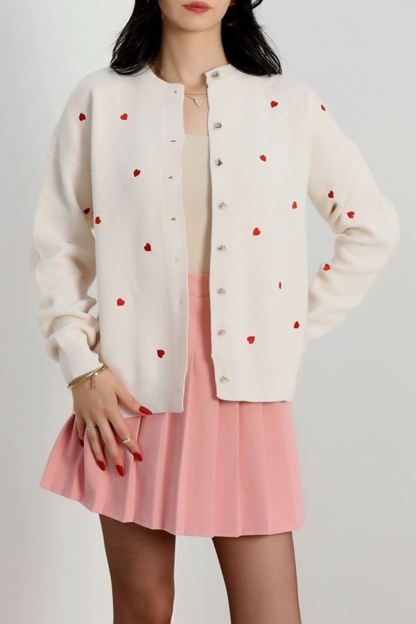 Kalp Detaylı Hırka Lattekırmızı - 3219.1577.