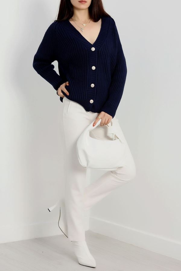 Düğmeli Triko Hırka Lacivert - 4039.1577.