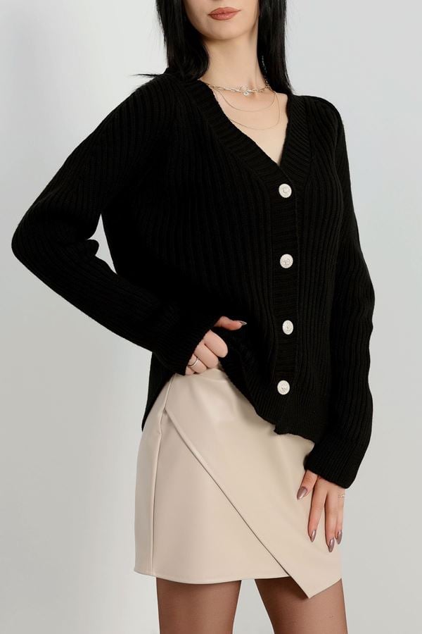 Düğmeli Triko Hırka Siyah - 4039.1577.