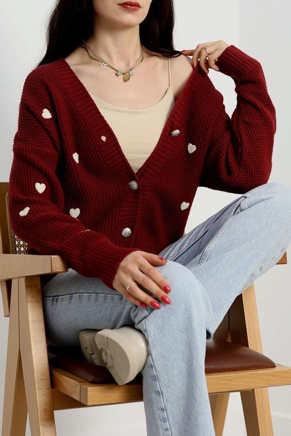 Nakışlı Crop Hırka Bordolatte - 443.1577.