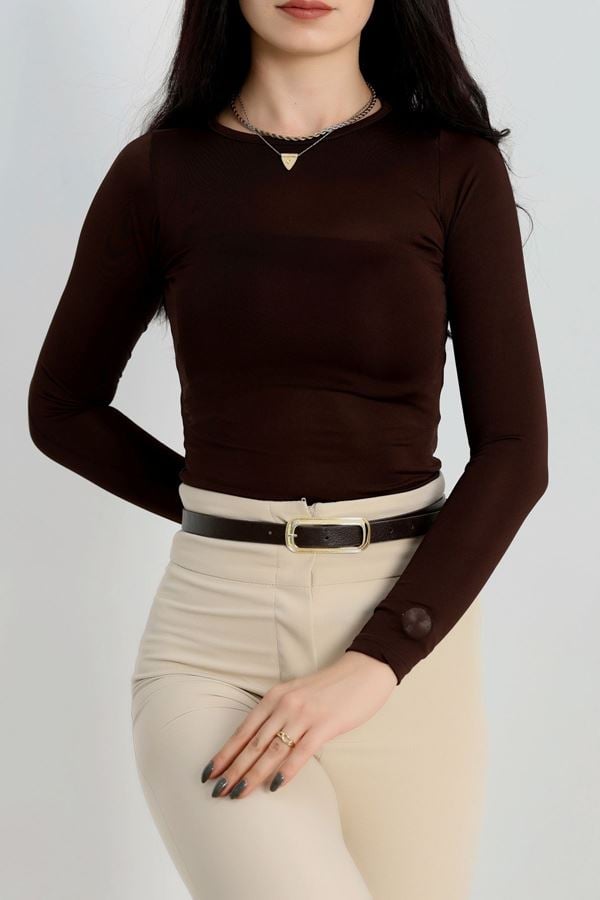 Bisiklet Yaka Mikro Çıtçıtlı Body Kahve - 21941.200.