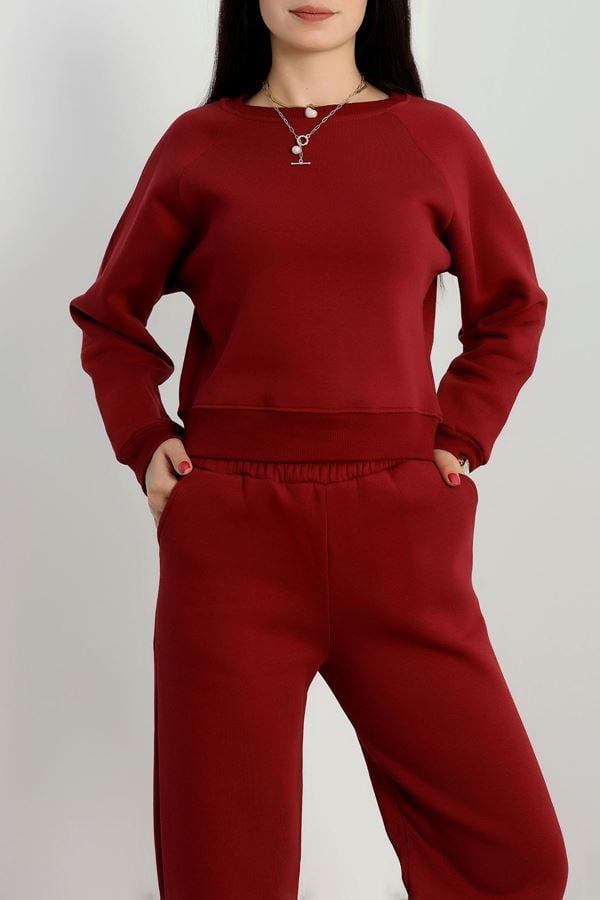 Bisiklet Yaka 3 İplik Sweat Bordo - 20958.1878.