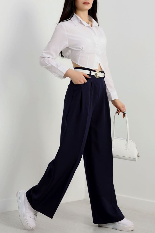 Cepten Pileli Palazzo Pantolon Lacivert - 90113.1397.