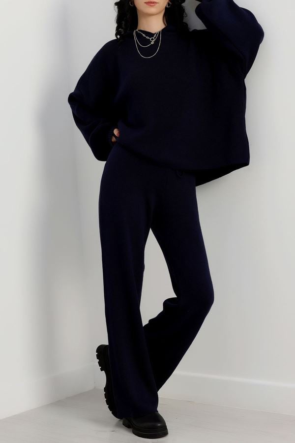Akrilik Kapşonlu Triko Takım Lacivert - 31061.1766.