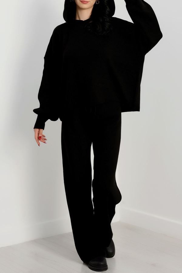 Akrilik Kapşonlu Triko Takım Siyah - 31061.1766.