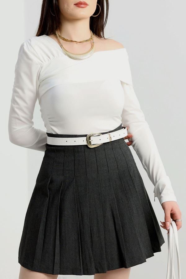 Asimetrik Yaka Sandy Bluz Beyaz - 70718.1892.