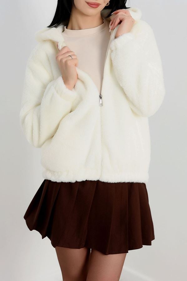 Astarlı Tavşan Tüyü Görünümlü Mont Ekru - 21069.1839.