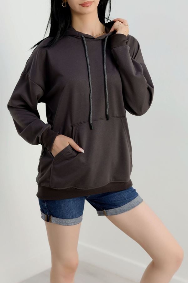 2 İplik Kapşonlu Kanguru Cepli Sweat Boyalıantrasit - 30090.1878.