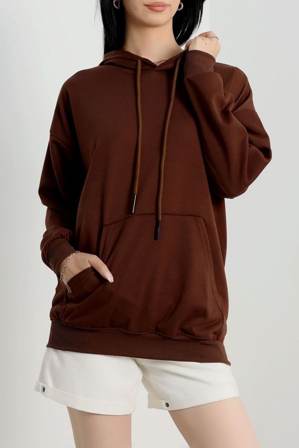 2 İplik Kapşonlu Kanguru Cepli Sweat Kahve - 30090.1878.