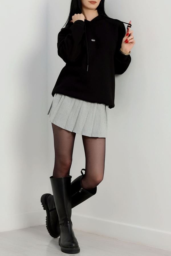 3 İplik Kapşonlu Baskılı Sweat Siyah - 42232.1878.