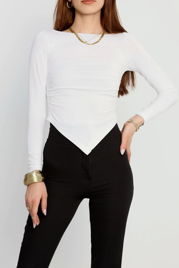 Önü Asimetrik Viskon Likralı Body Beyaz - 22017.200.