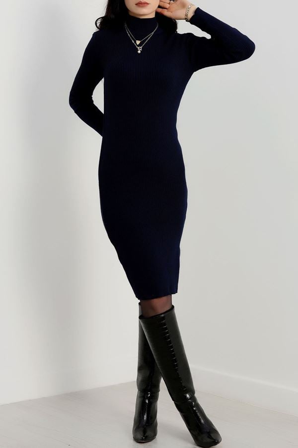 Balıkçı Yaka Triko Elbise Lacivert - 4025.2043.
