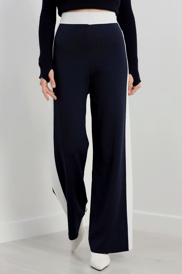 Şeritli Triko Pantolon Lacivert - 2393.1765.