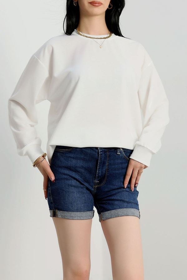 2 İp Bisiklet Yaka Sweat Ekru - 20790.1878.