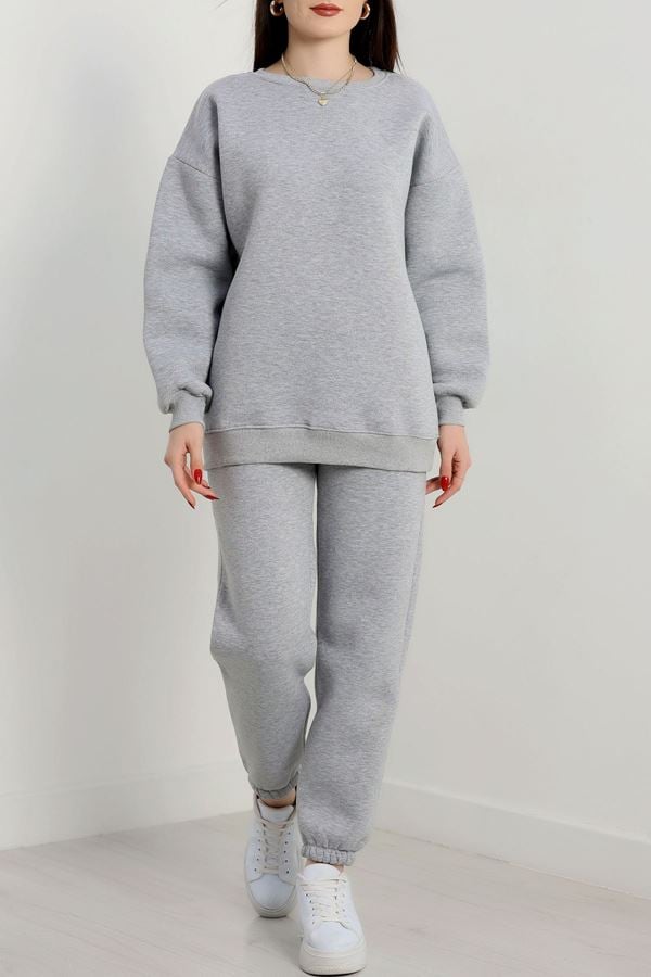 3 İplik Bisiklet Yaka Eşofman Takımı Gri - 20779.1878.