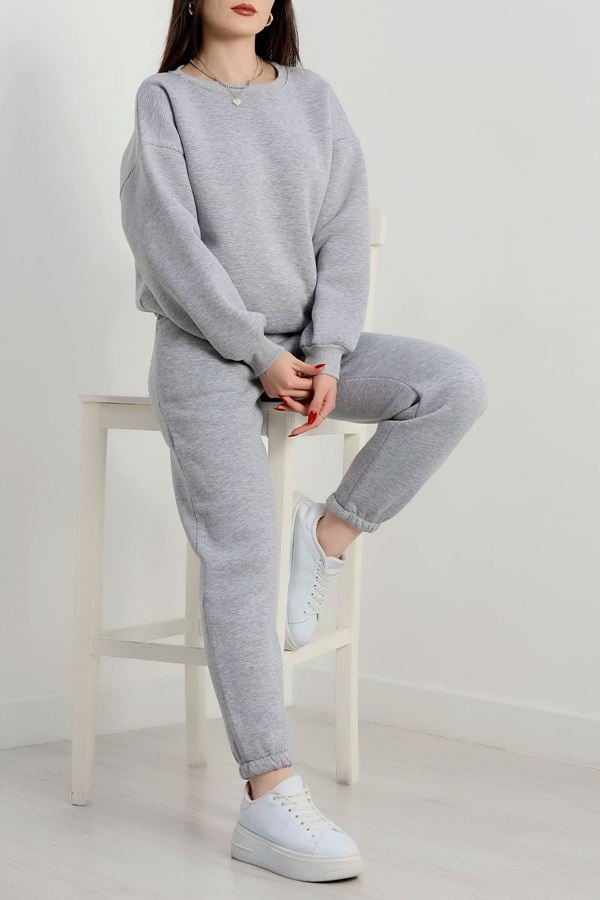 3 İplik Bisiklet Yaka Eşofman Takımı Gri - 20779.1878.