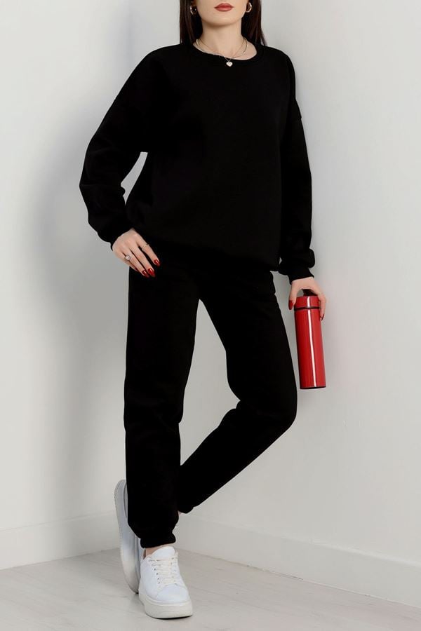 3 İplik Bisiklet Yaka Eşofman Takımı Siyah - 20779.1878.