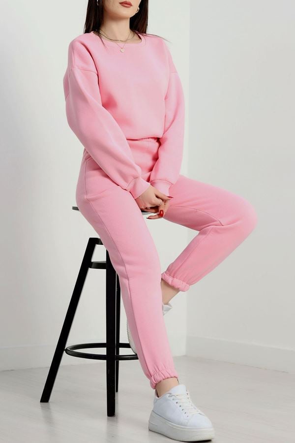 3 İplik Bisiklet Yaka Eşofman Takımı Pembe - 20779.1878.