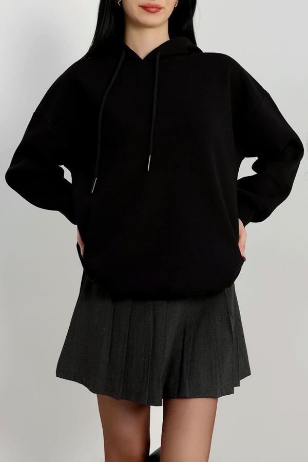 3 İplik Kapşonlu Sweat Siyah - 20074.1878.