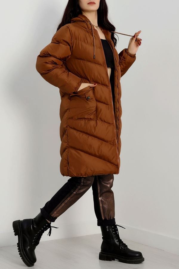 Kapşonlu 100 Cm Şişme Mont Kahve - 42329.1988.