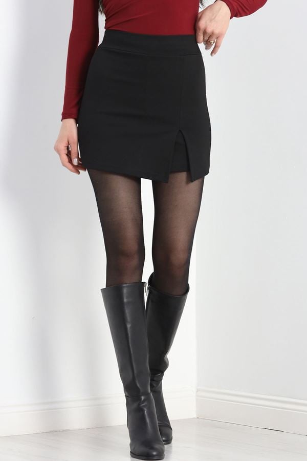 Yırtmaçlı Şort Etek Siyah - 15519.316.