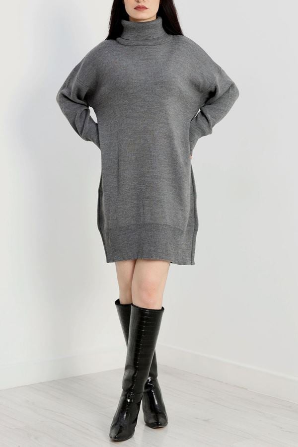 Akrilik Dik Yaka Triko Elbise  Füme - 31068.1766.