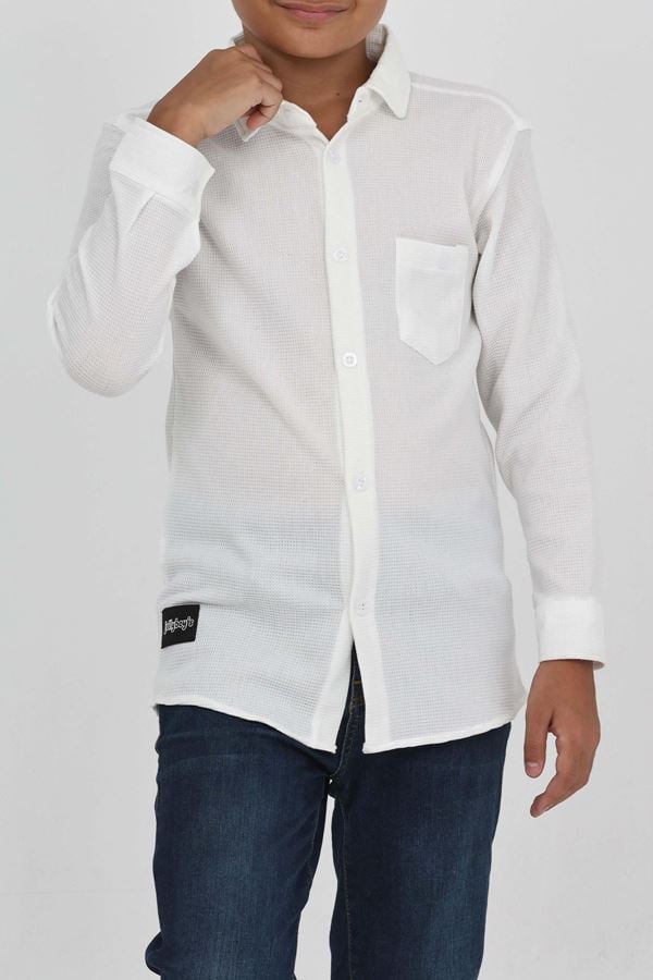 3-12 Yaş Gofre Çocuk Gömlek Beyaz - 42260.1780.