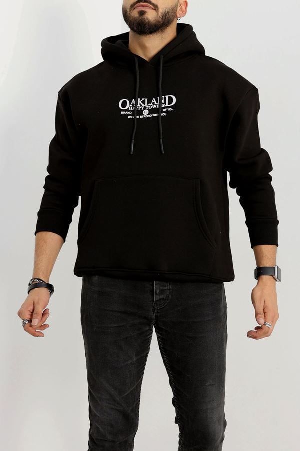 3 İplik Şardonlu Baskılı Erkek Sweat Siyah - 42297.2086.