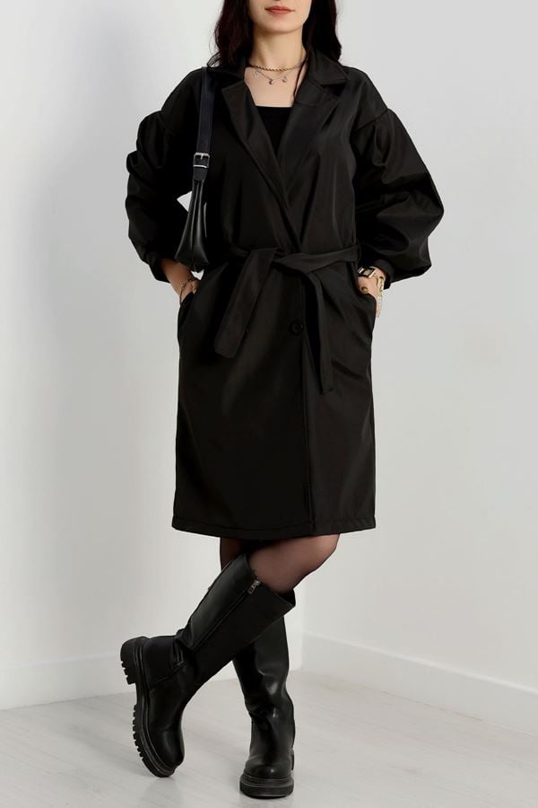 Balon Kol Astarsız Kuşaklı Trençkot Siyah - 31134.147.