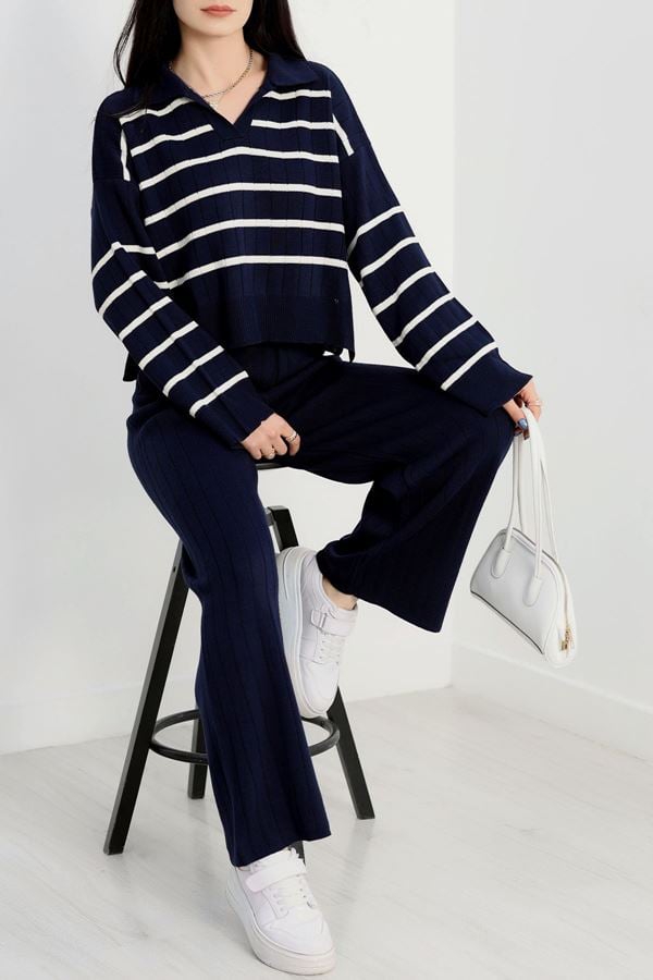 Çizgili Triko Takım Lacivert - 2295.1765.