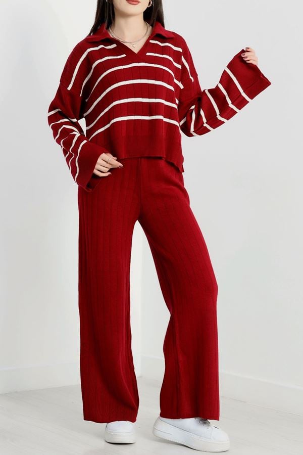 Çizgili Triko Takım Bordo - 2295.1765.