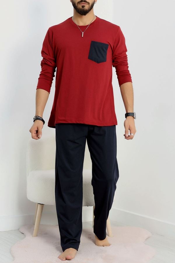 Cep Detay Süprem Erkek Pijama Takımı Bordo - 42218.1048.