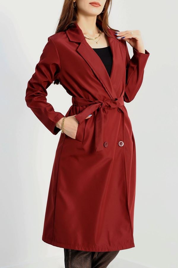 Astarsız Kuşaklı Trençkot Bordo - 31133.147.