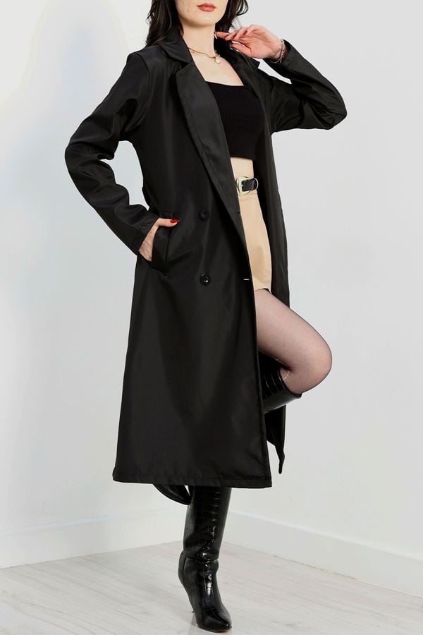 Astarsız Kuşaklı Trençkot Siyah - 31133.147.
