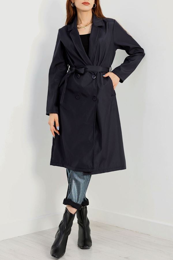 Astarsız Kuşaklı Trençkot Lacivert - 31133.147.