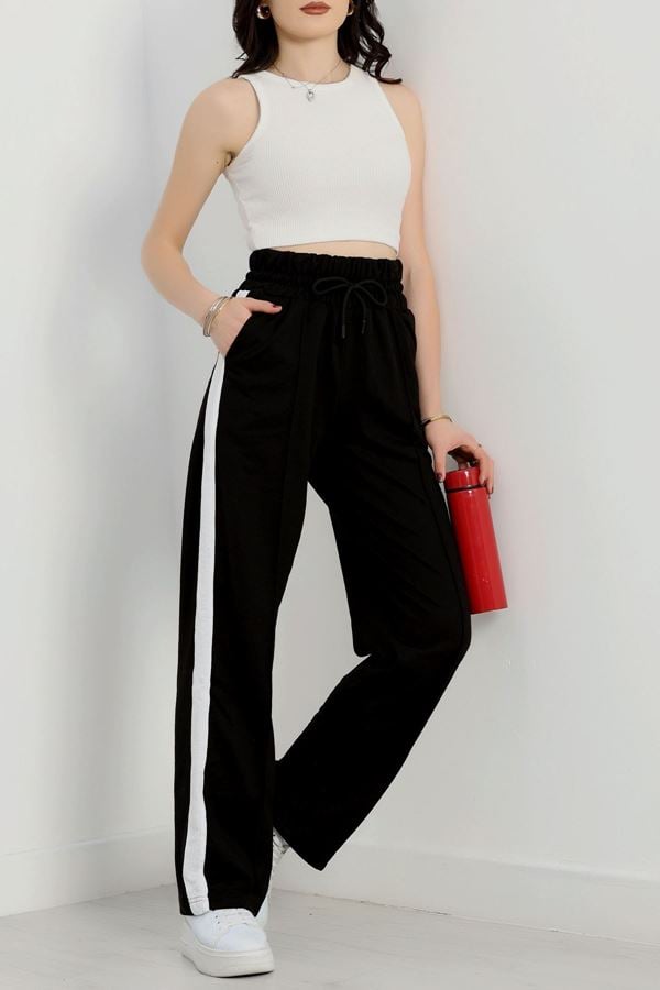 Openet Kalın Kemer Şeritli Çımalı Eşofman Altı Siyah - 22014.200.