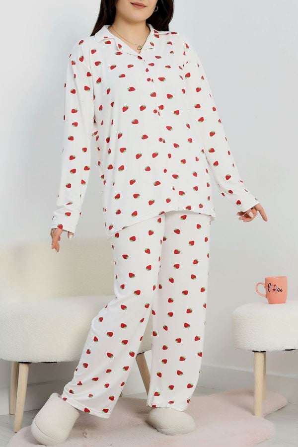Büyük Beden Soft Milan Düğmeli Pijama Takımı Beyazçilek - 754.1287.