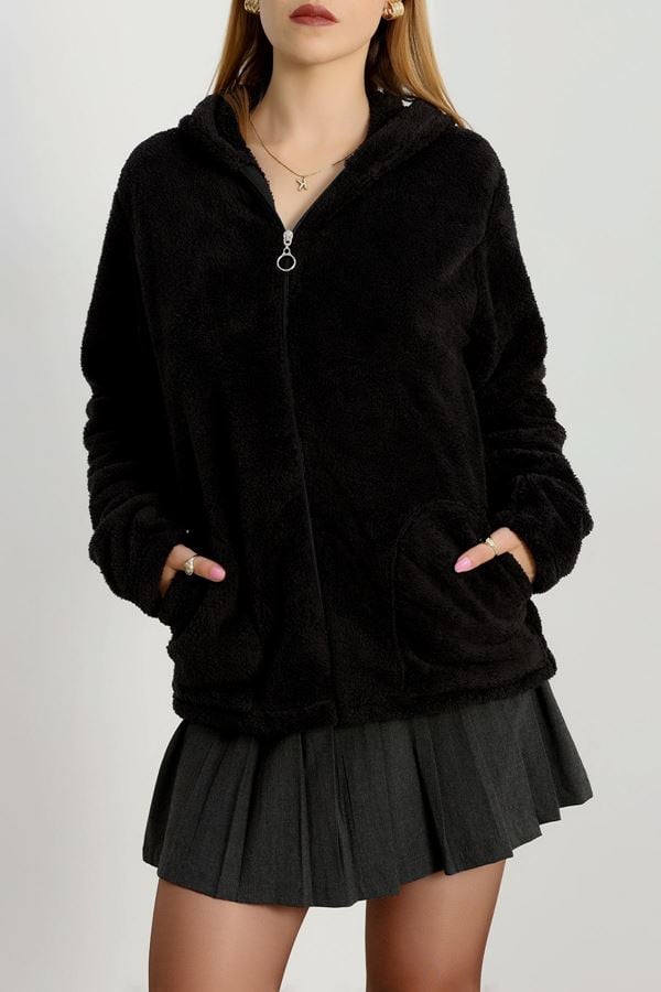 Welsoft Kumaş Kapşonlu Battal Ceket Siyah - 70749.107.