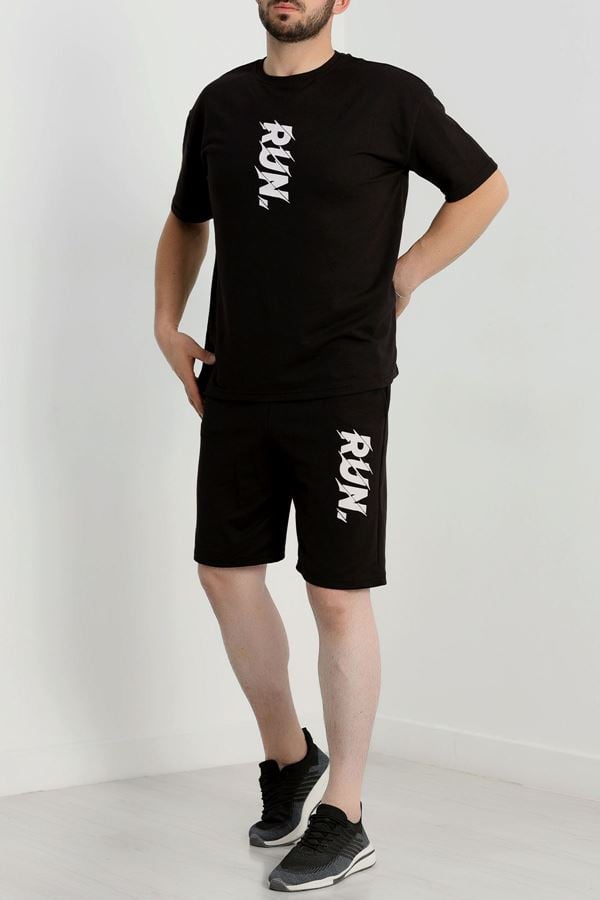 Erkek Baskılı Şortlu Openet Eşofman Takım Siyah - 26006.200.