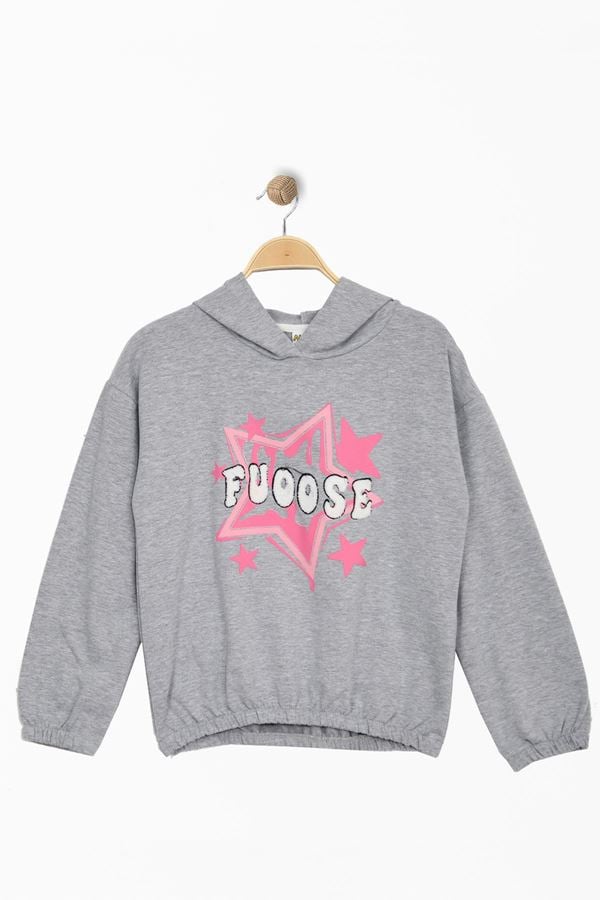 2 İp Şardonlu Baskılı Kapüşonlu 8-12 Yaş Sweat Gri - 725432.1576.