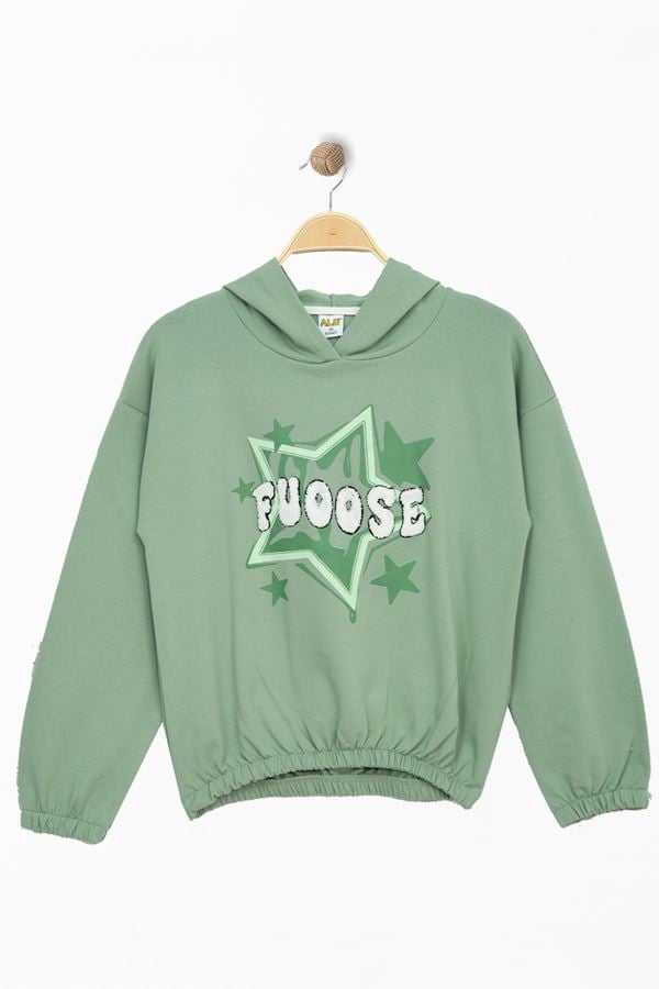 2 İp Şardonlu Baskılı Kapüşonlu 8-12 Yaş Sweat Yeşil - 725432.1576.