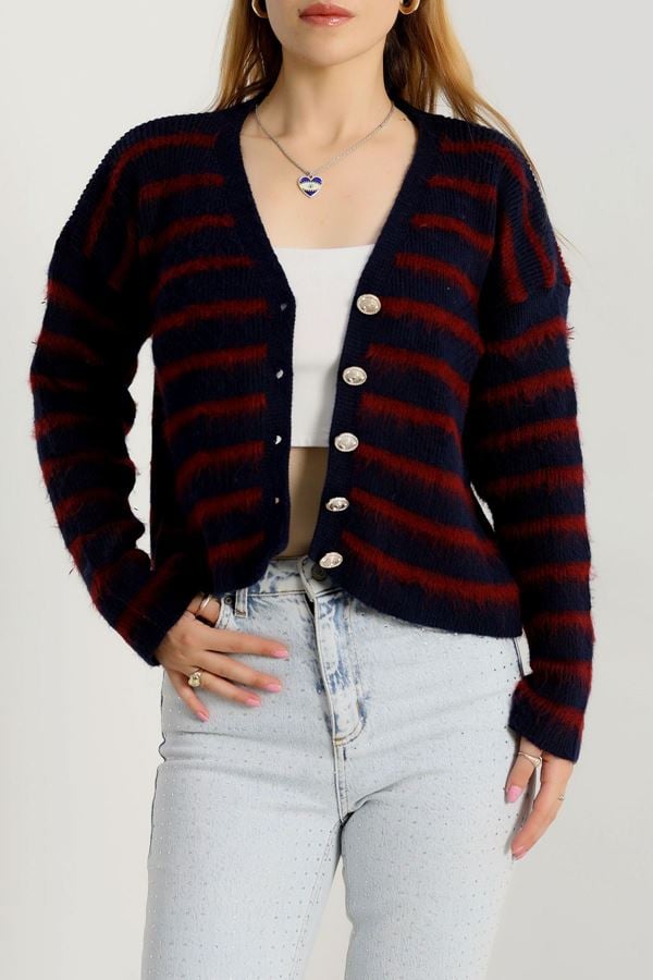 Çizgili Triko Hırka Lacivert - 2319.1765.