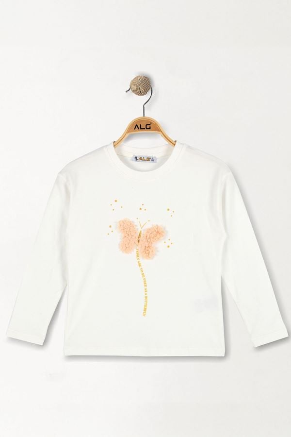 Kelebek Nakışlı 2-5 Yaş Sweatshirt Beyaz - 5264020.1576.