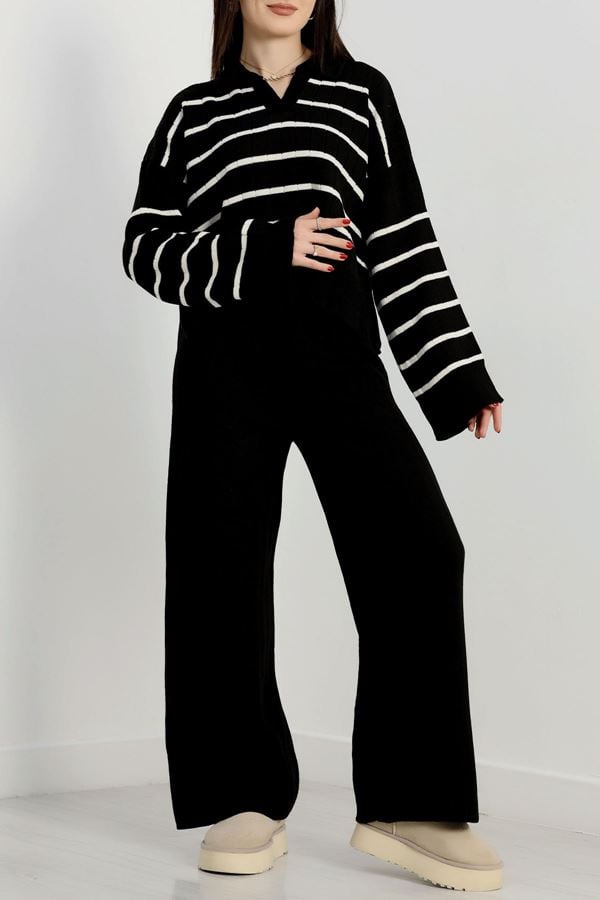 Çizgili Triko Takım Siyah - 2295.1765.